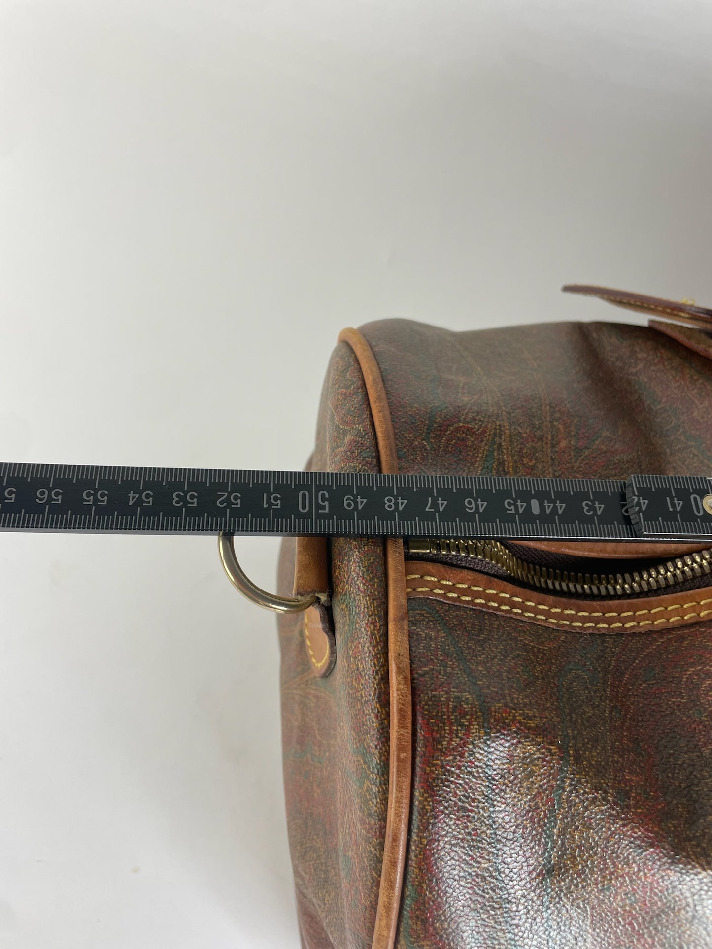 Vintage Etro Paisley Monogram Leather Duffel Bag Orange brown