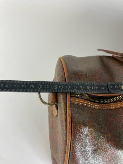 Vintage Etro Paisley Monogram Leather Duffel Bag Orange brown