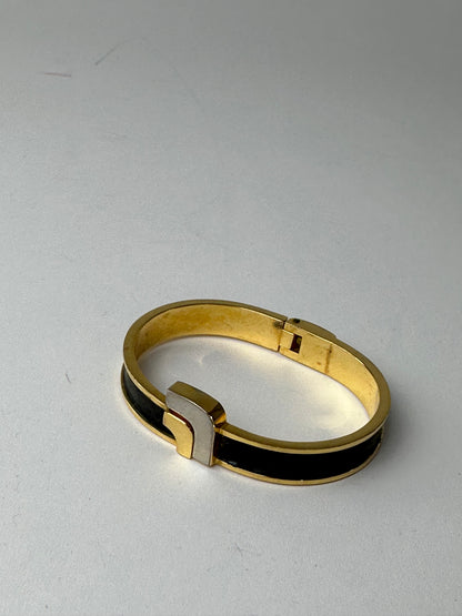 Vintage Loewe Madrid Gold Plated Leather Bracelet Gold Black