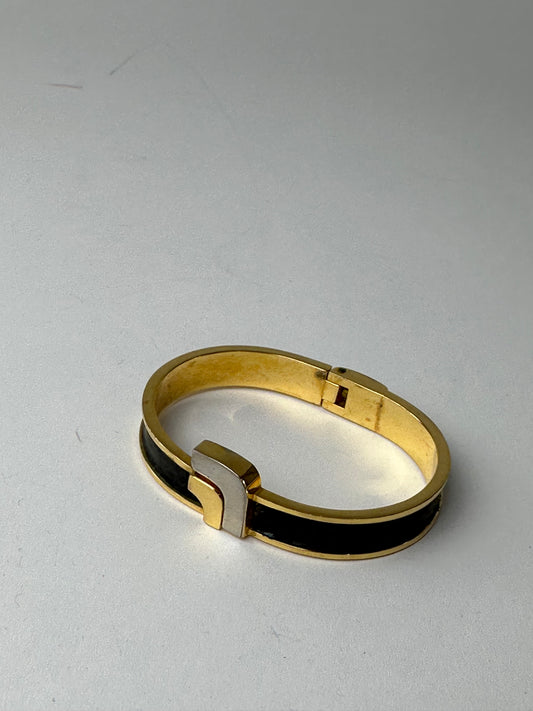 Vintage Loewe Madrid Gold Plated Leather Bracelet Gold Black