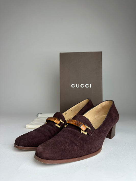 Vintage Gucci Suede Bamboo Pumps Brown EU36C