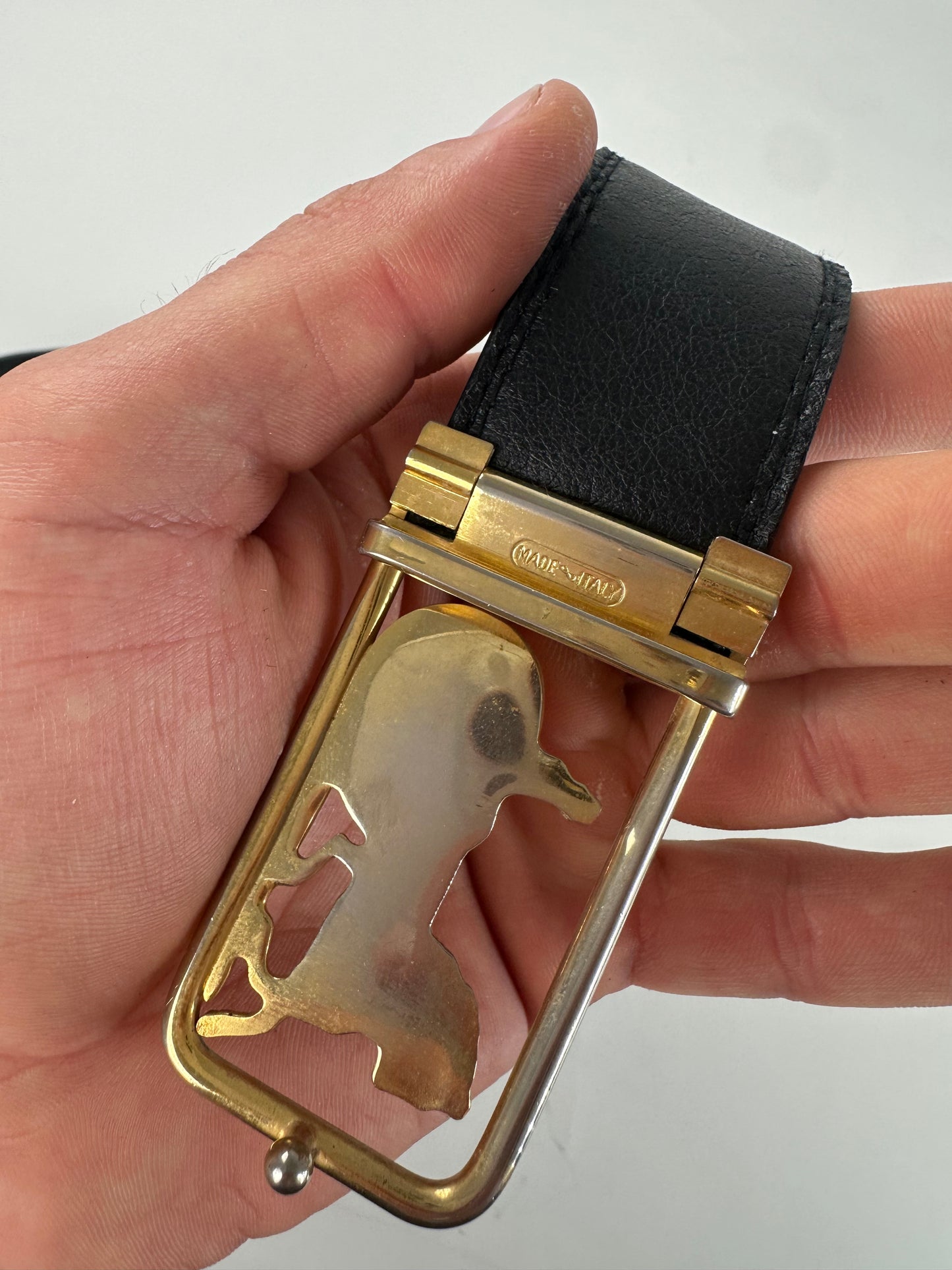 Vintage Celine Leather Belt Black Gold Buckle