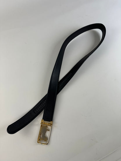 Vintage Celine Leather Belt Black Gold Buckle