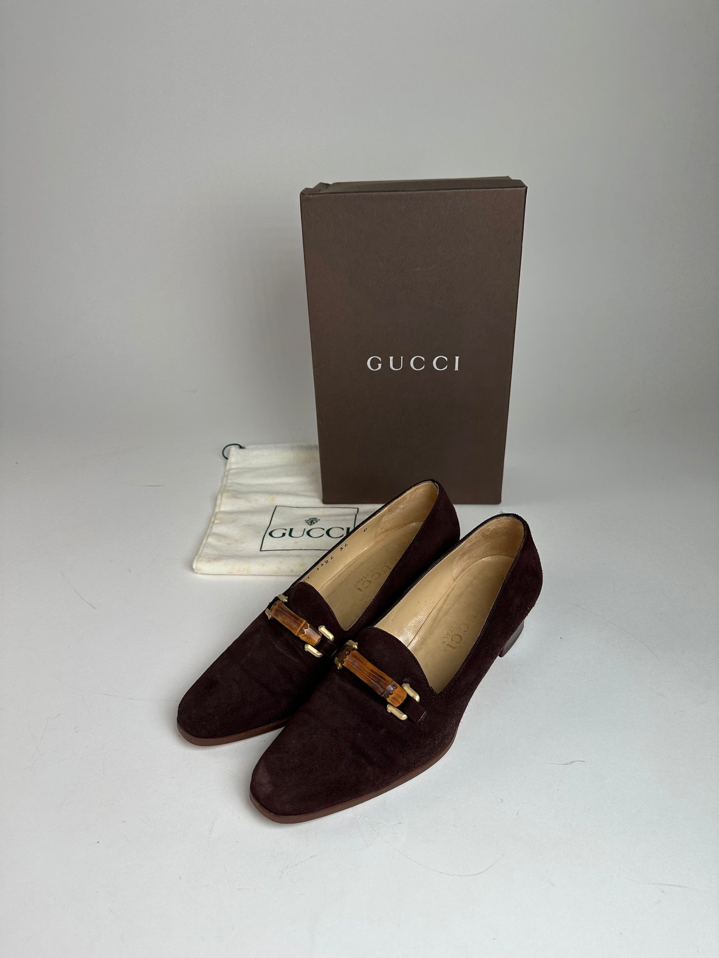 Vintage Gucci Suede Bamboo Pumps Brown EU36C