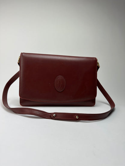 Vintage Cartier Must de Cartier Flap Crossbody Bag c. Late 1980s Burgundy