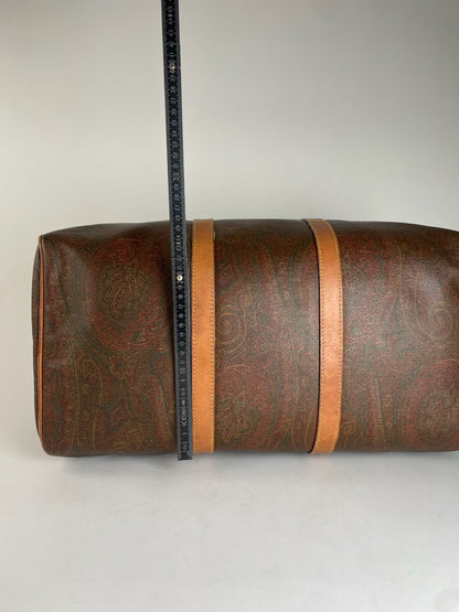 Vintage Etro Paisley Monogram Leather Duffel Bag Orange brown