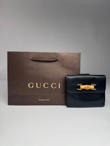 Vintage Gucci Bamboo Leather Wallet Black
