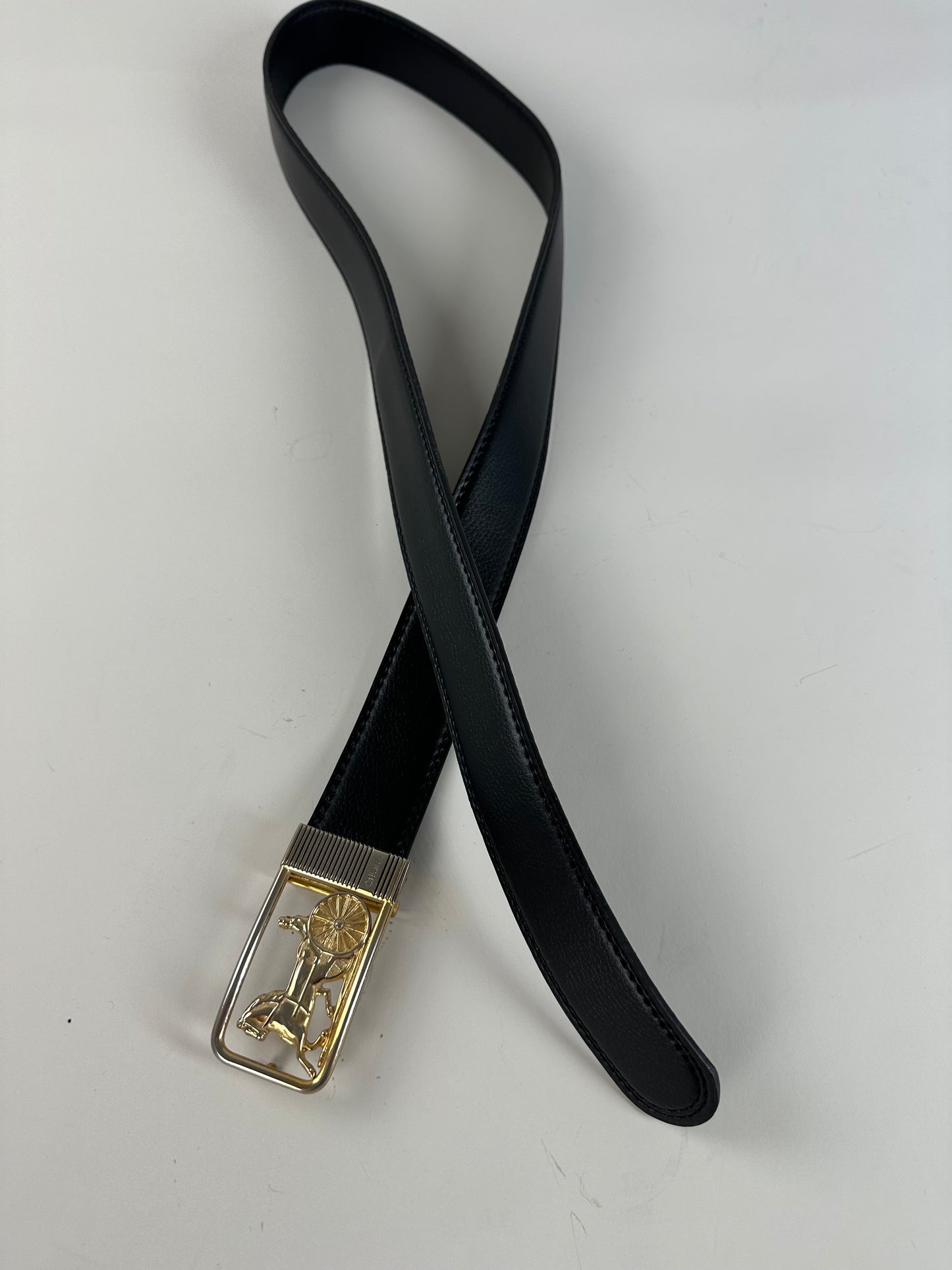Vintage Celine Leather Belt Black Gold Buckle