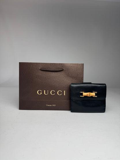 Vintage Gucci Bamboo Leather Wallet Black