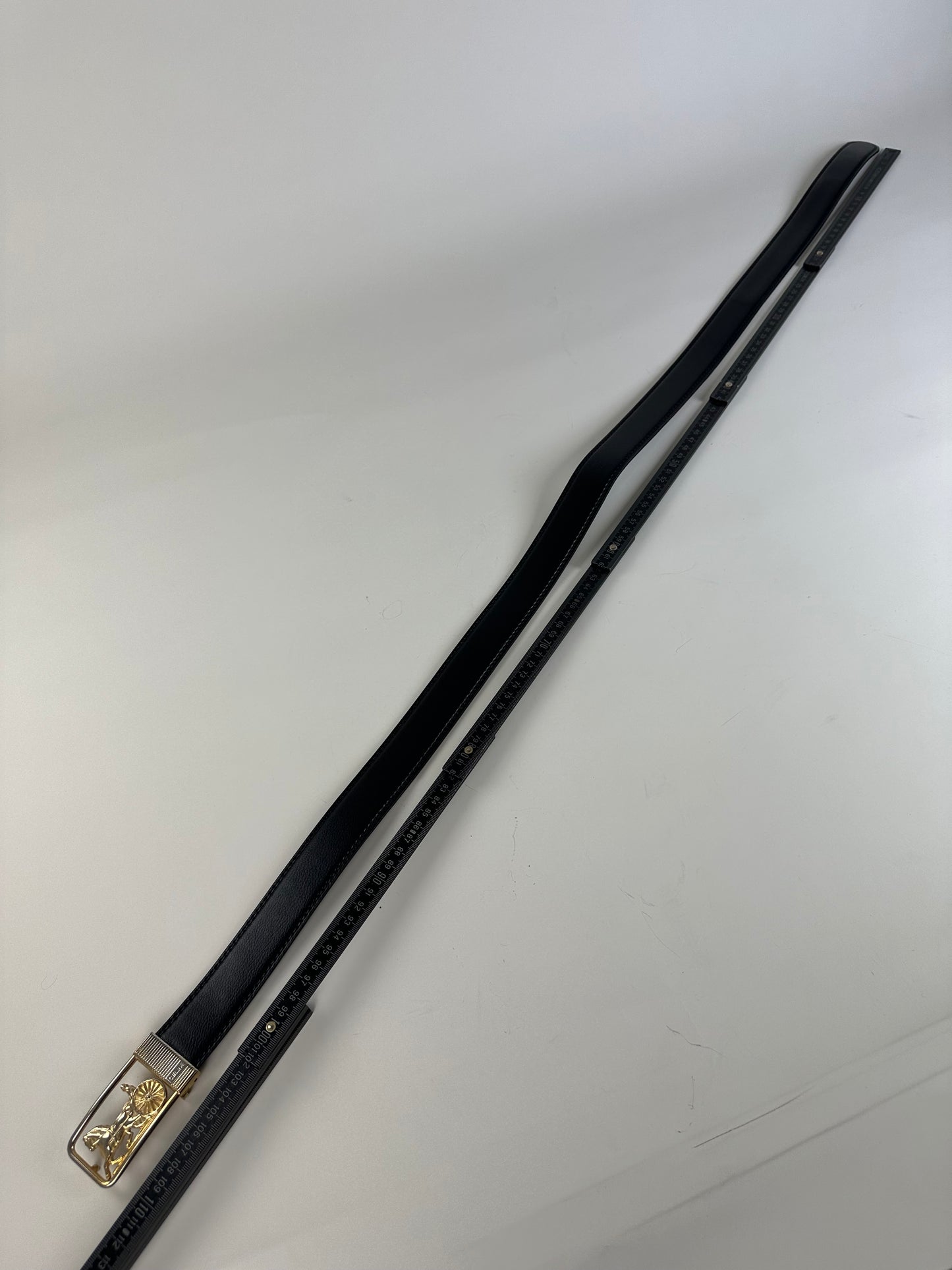 Vintage Celine Leather Belt Black Gold Buckle