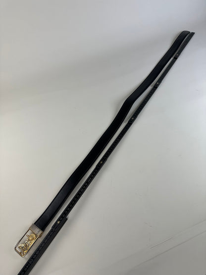 Vintage Celine Leather Belt Black Gold Buckle