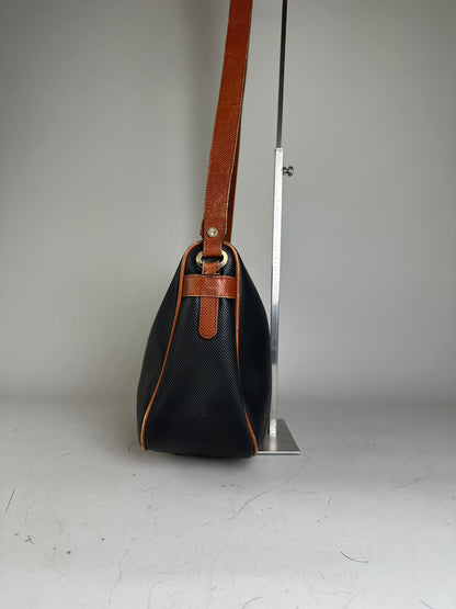 Vintage Bottega Veneta Woven Leather Shoulder Bag Black Brown