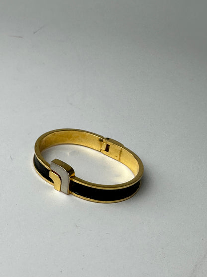 Vintage Loewe Madrid Gold Plated Leather Bracelet Gold Black