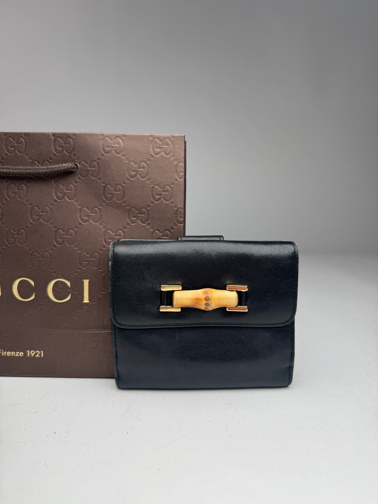 Vintage Gucci Bamboo Leather Wallet Black