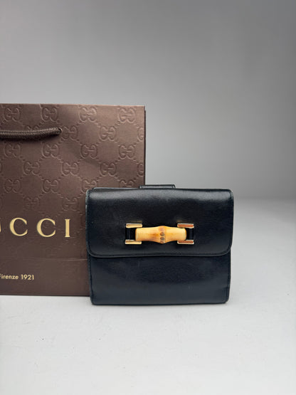 Vintage Gucci Bamboo Leather Wallet Black