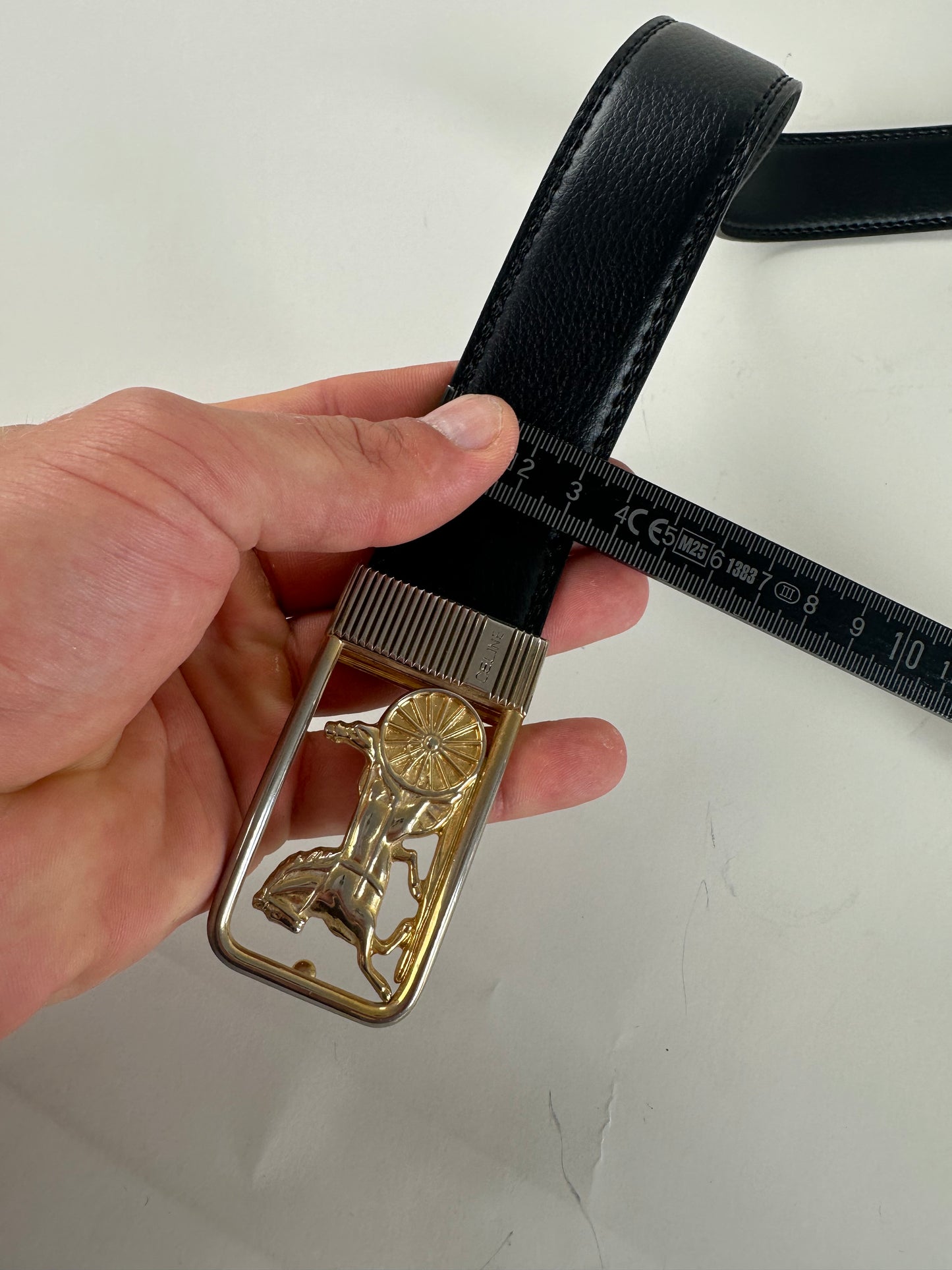 Vintage Celine Leather Belt Black Gold Buckle
