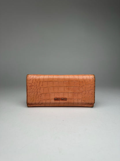 Vintage Miu Miu Crocodile style Leather Wallet Orange