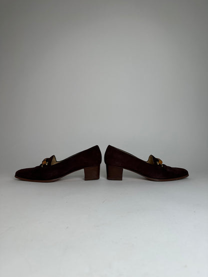 Vintage Gucci Suede Bamboo Pumps Brown EU36C