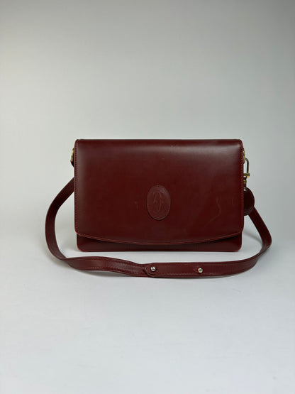 Vintage Cartier Must de Cartier Flap Crossbody Bag c. Late 1980s Burgundy