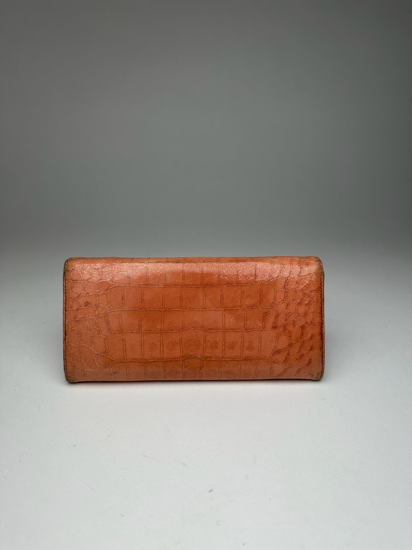 Vintage Miu Miu Crocodile style Leather Wallet Orange