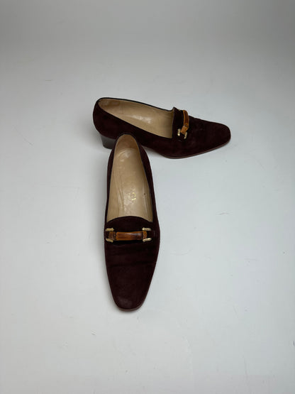 Vintage Gucci Suede Bamboo Pumps Brown EU36C