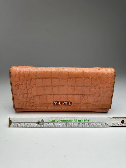 Vintage Miu Miu Crocodile style Leather Wallet Orange