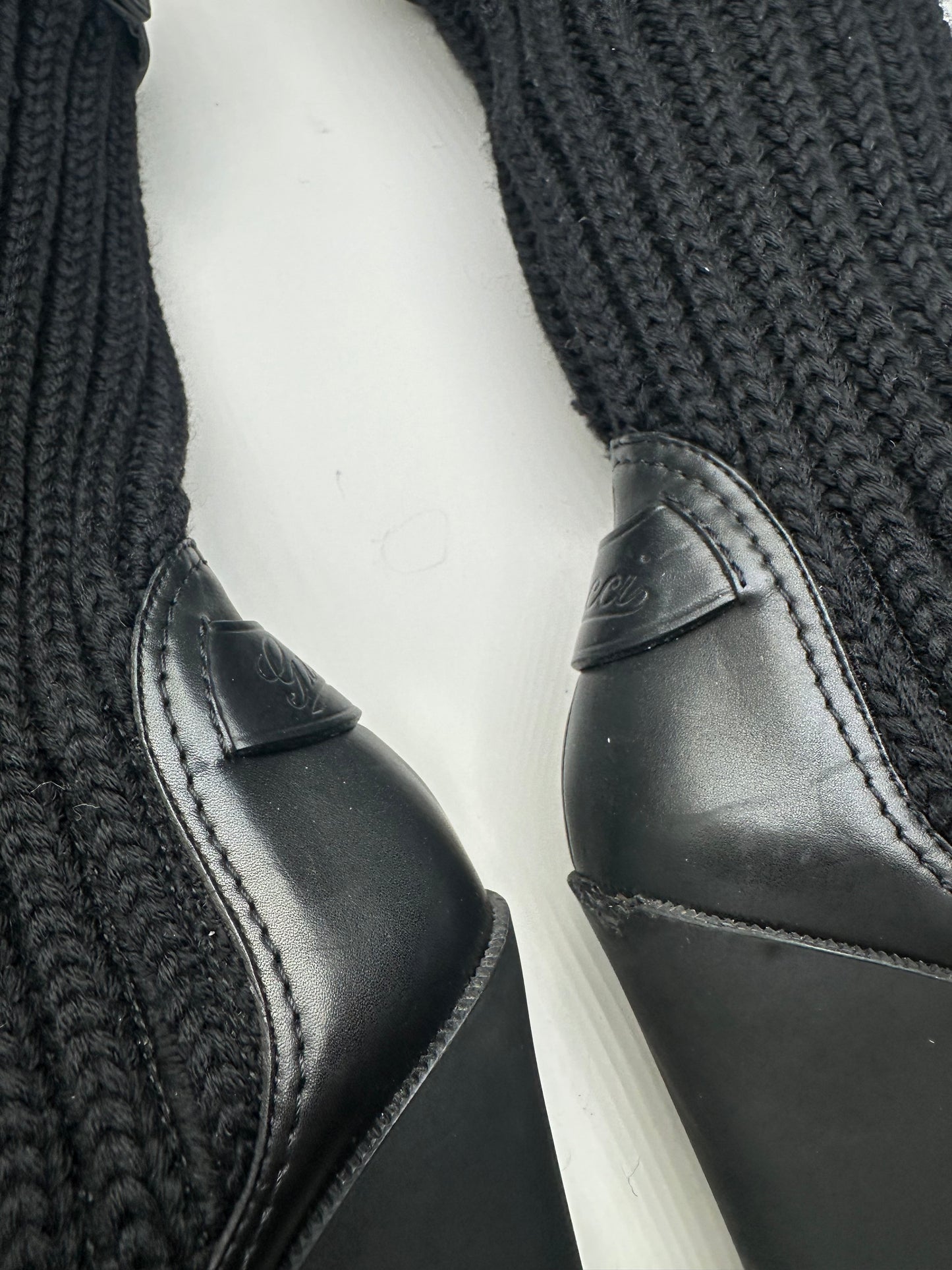 Vintage Gucci Leather Knit Ankle Boots Black Gold EU37