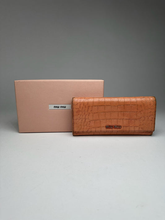 Vintage Miu Miu Crocodile style Leather Wallet Orange