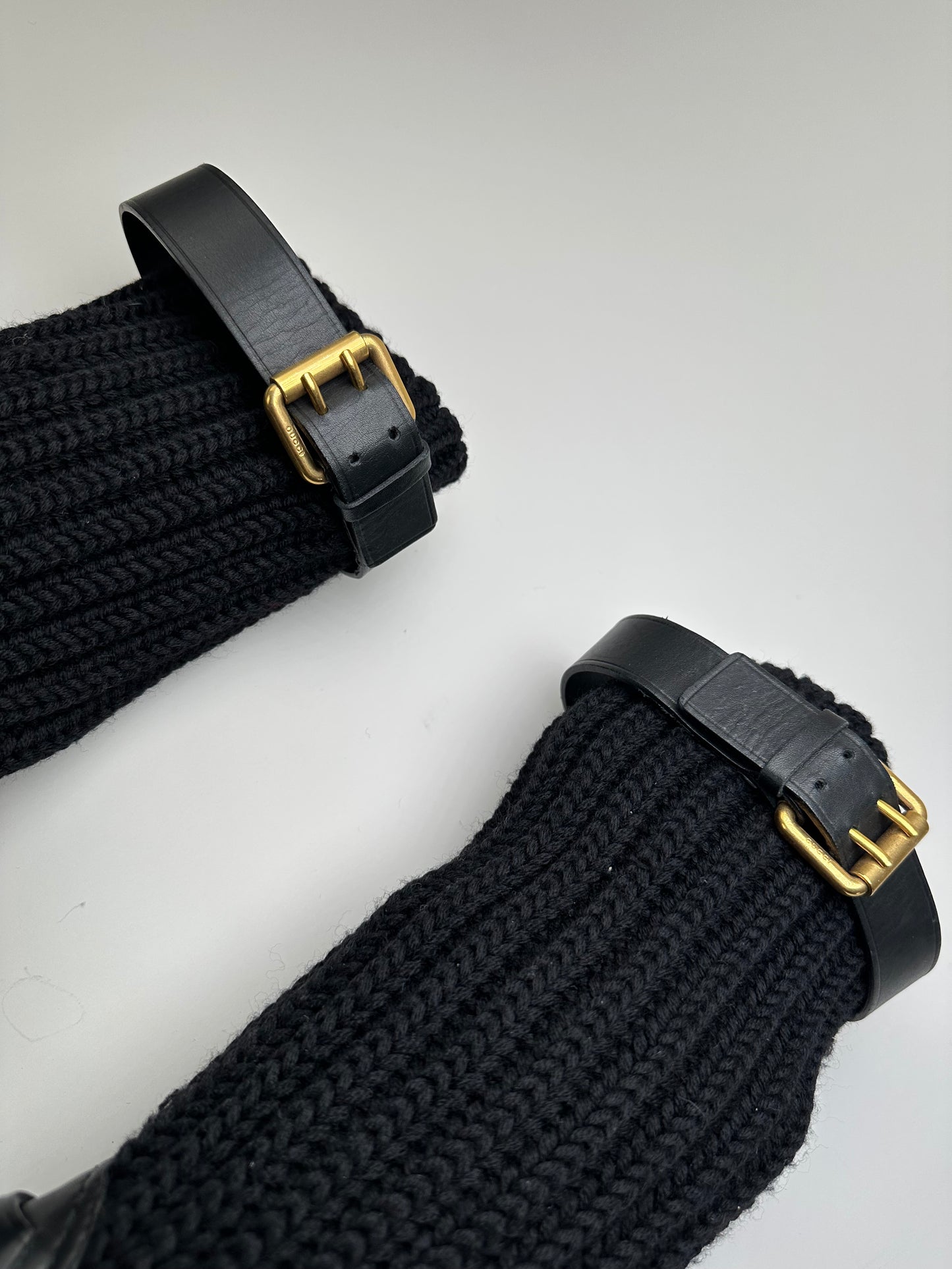 Vintage Gucci Leather Knit Ankle Boots Black Gold EU37