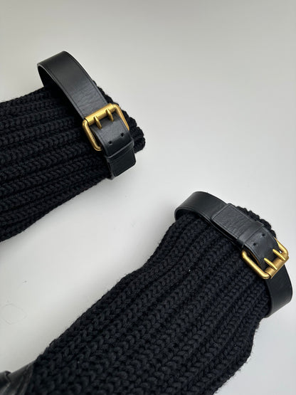 Vintage Gucci Leather Knit Ankle Boots Black Gold EU37