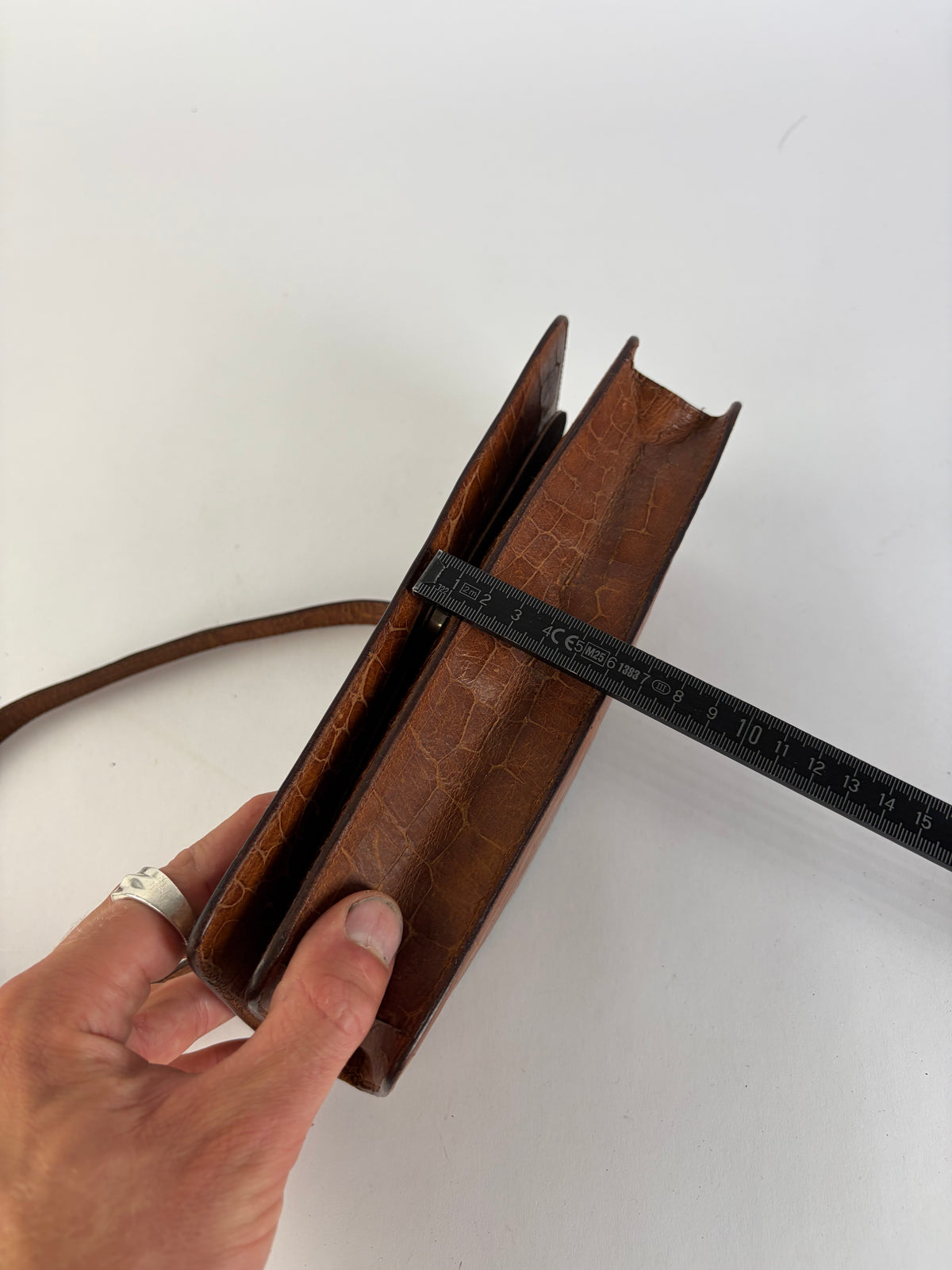 Vintage Armani Crocodile-Effect Leather Flap Crossbody Bag Brown