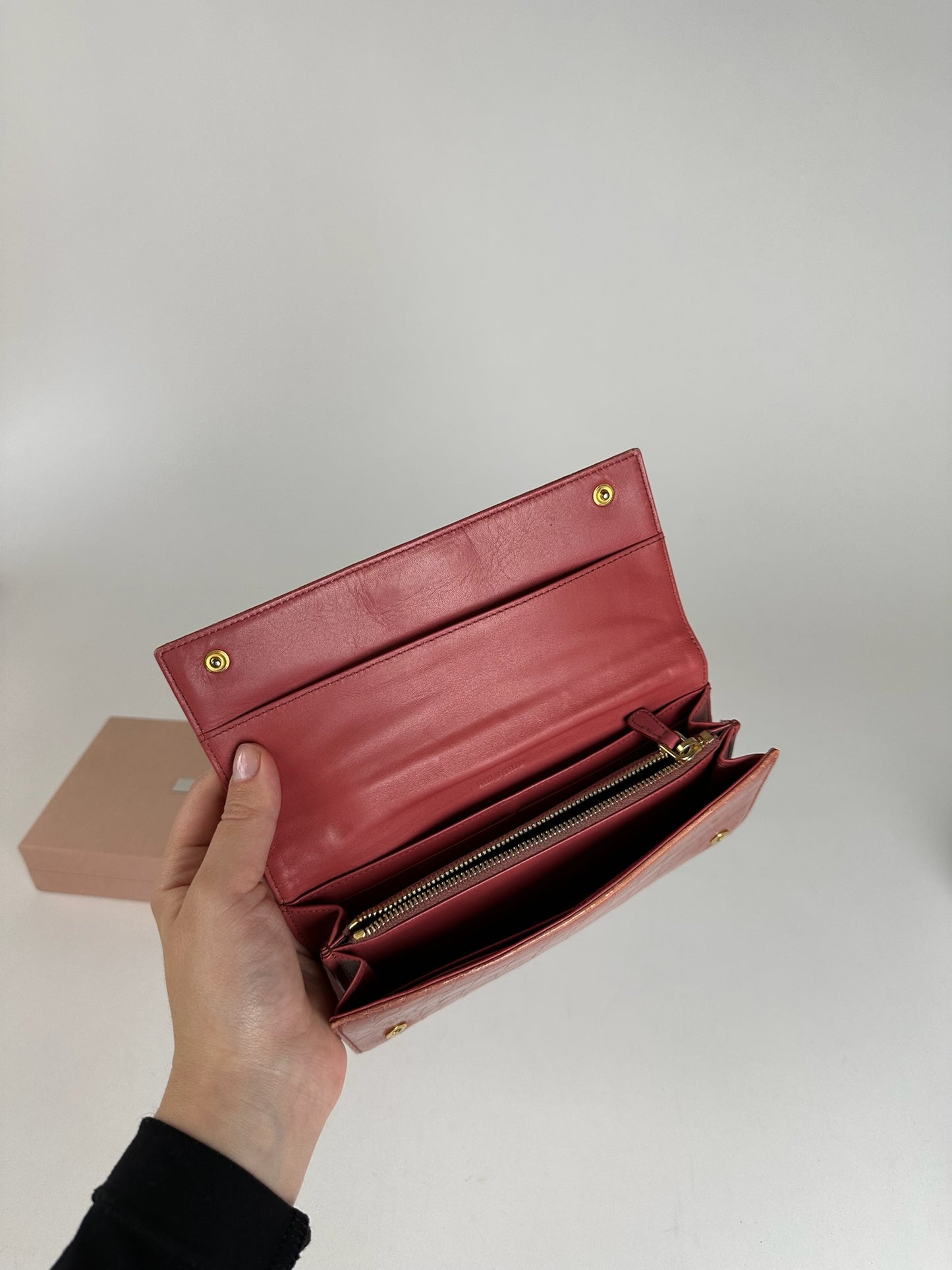 Vintage Miu Miu Crocodile style Leather Wallet Orange