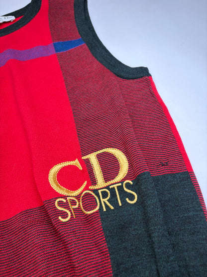 Vintage Dior CD Sports Wool Sleeveless Sweater Red Blue L
