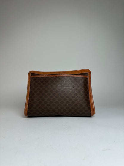 Vintage Celine Paris Triomphe Monogram Leather Clutch Brown