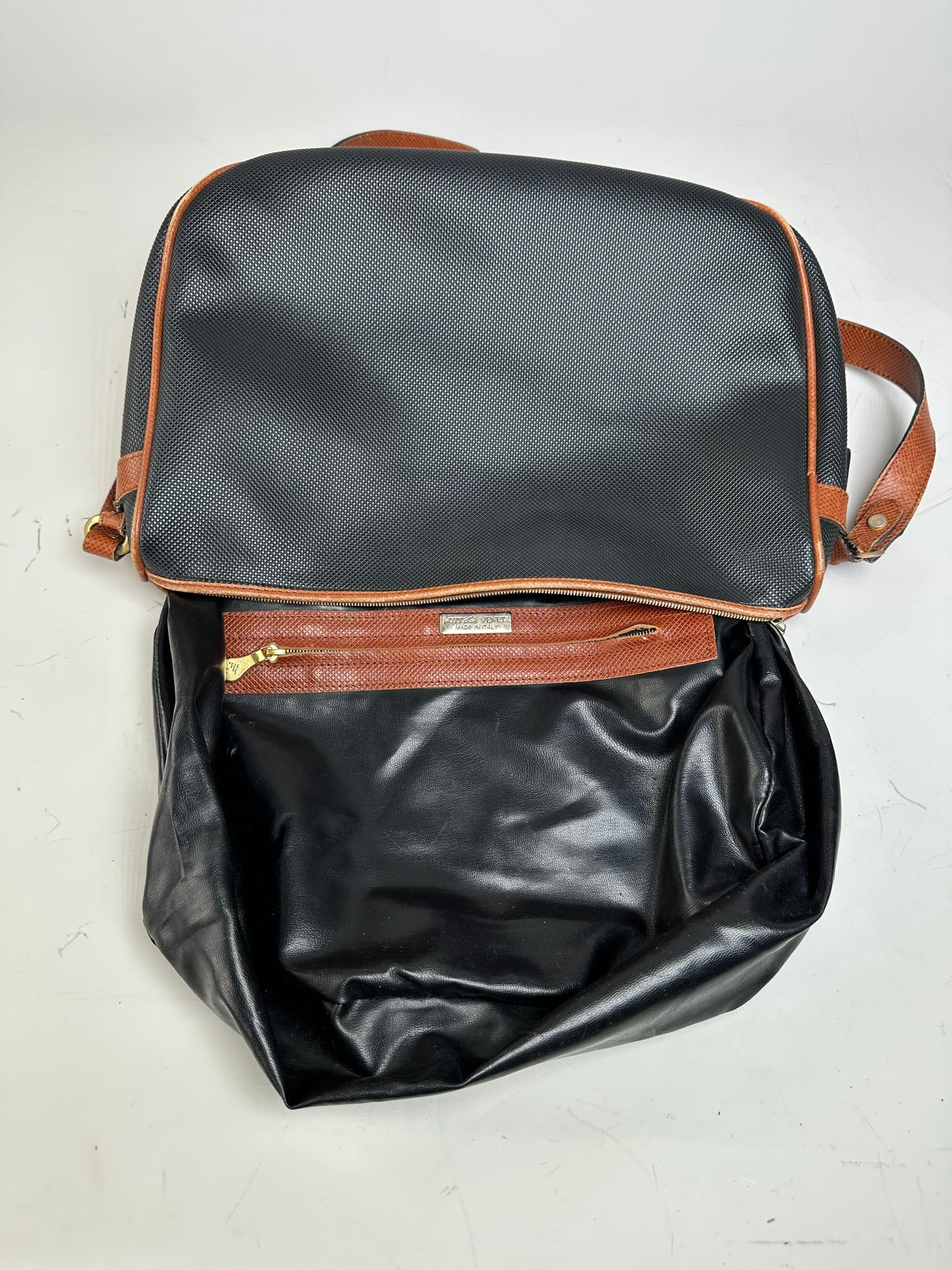 Vintage Bottega Veneta Woven Leather Shoulder Bag Black Brown