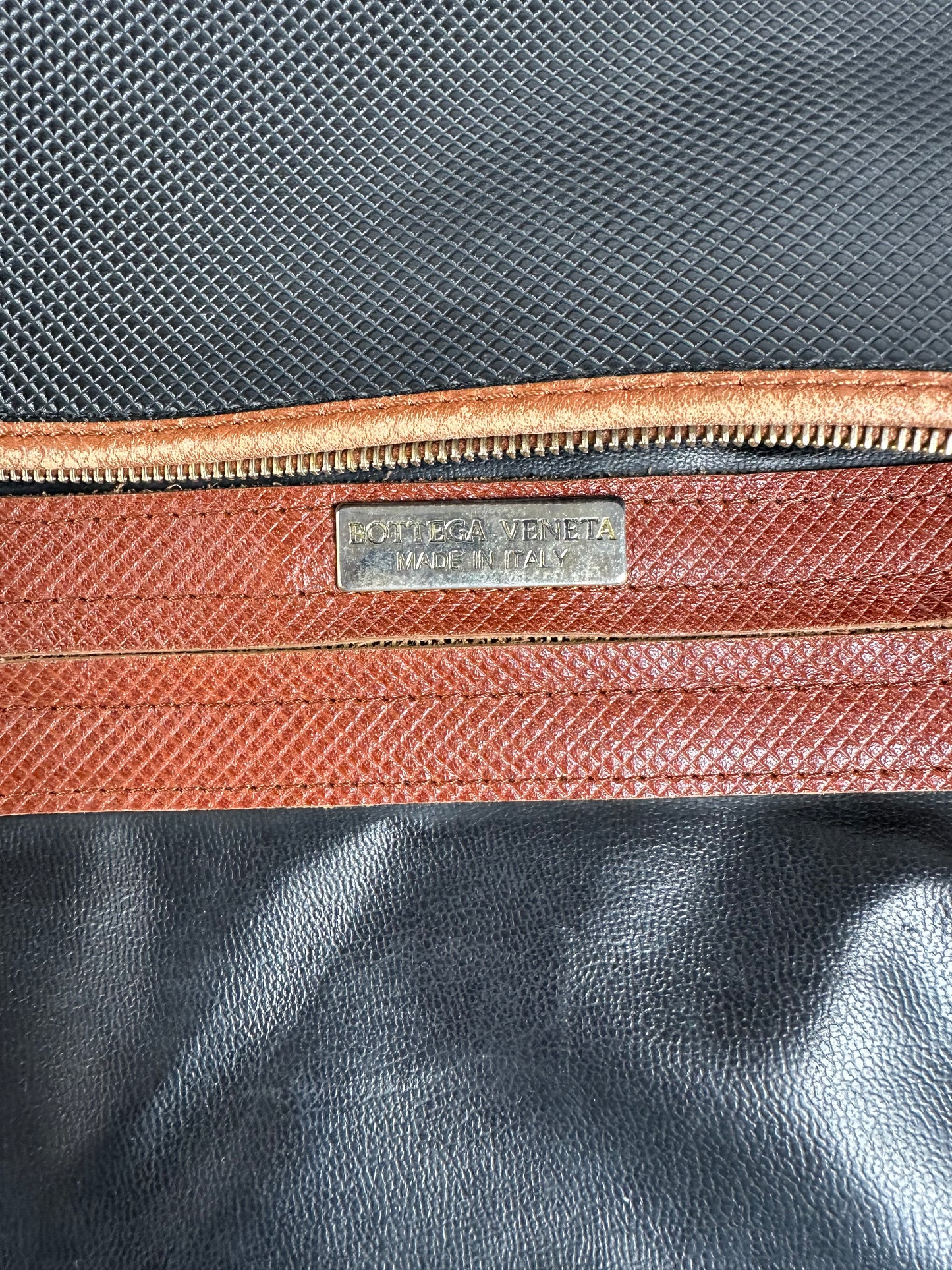 Vintage Bottega Veneta Woven Leather Shoulder Bag Black Brown