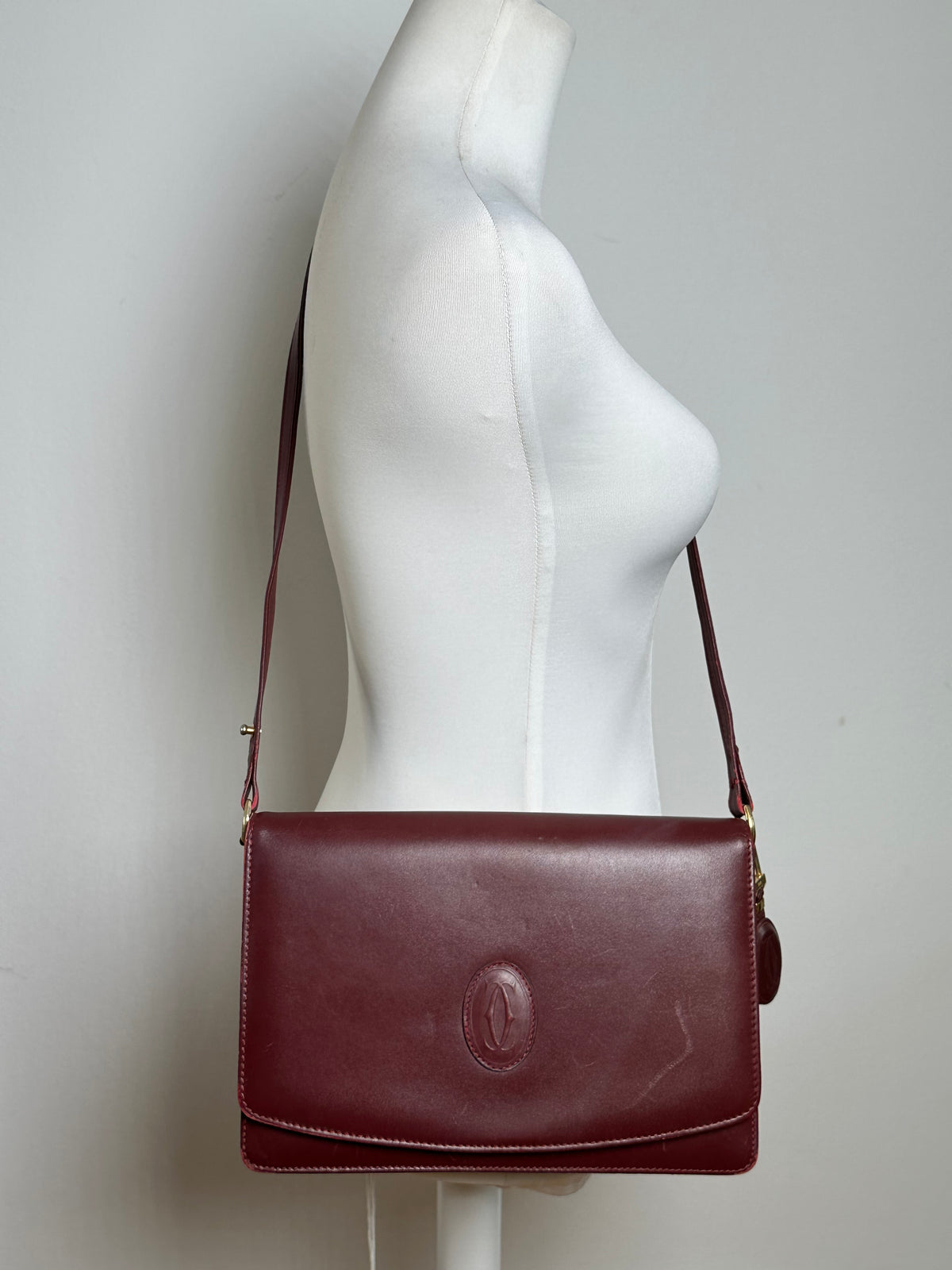 Vintage Cartier Must de Cartier Flap Crossbody Bag c. Late 1980s Burgundy