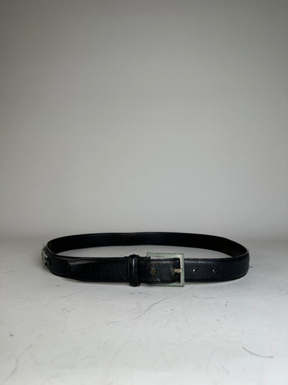 Vintage Salvatore Ferragamo Leather Belt Black Silver Buckle