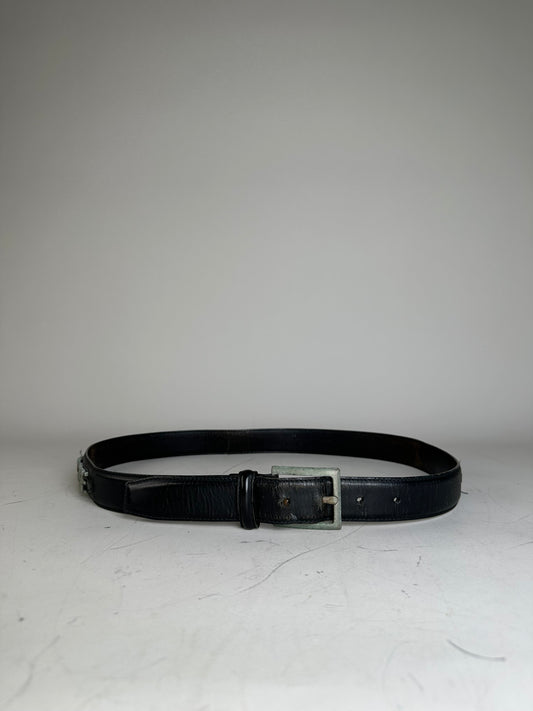 Vintage Salvatore Ferragamo Leather Belt Black Silver Buckle