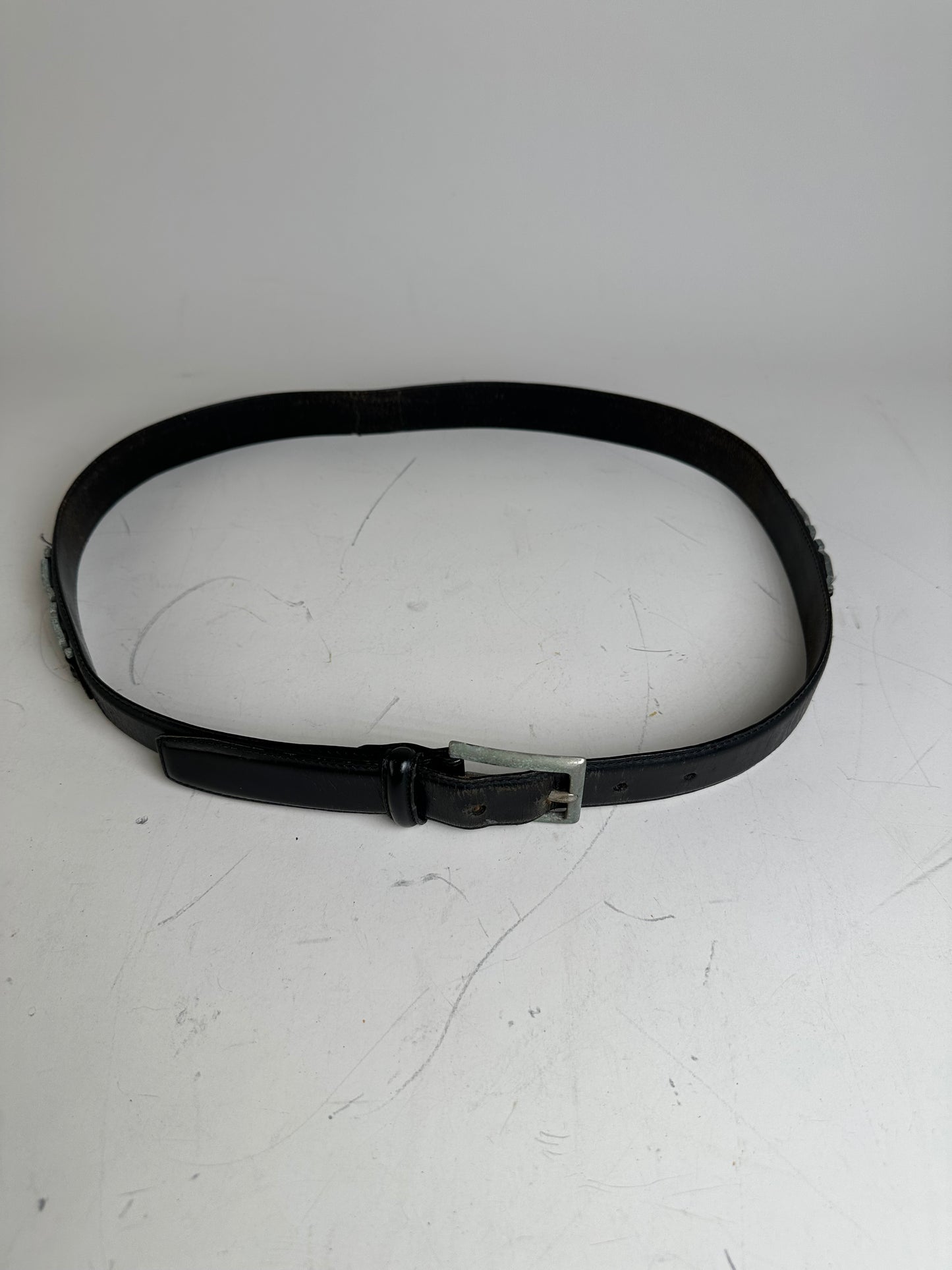 Vintage Salvatore Ferragamo Leather Belt Black Silver Buckle