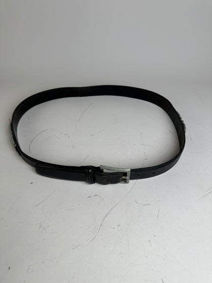 Vintage Salvatore Ferragamo Leather Belt Black Silver Buckle