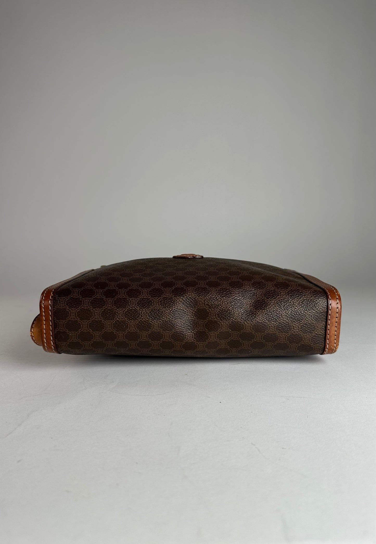 Vintage Celine Paris Triomphe Monogram Leather Clutch Brown