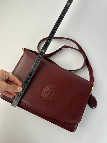 Vintage Cartier Must de Cartier Flap Crossbody Bag c. Late 1980s Burgundy