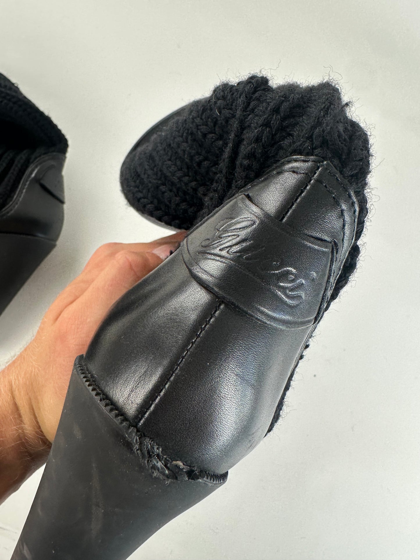 Vintage Gucci Leather Knit Ankle Boots Black Gold EU37