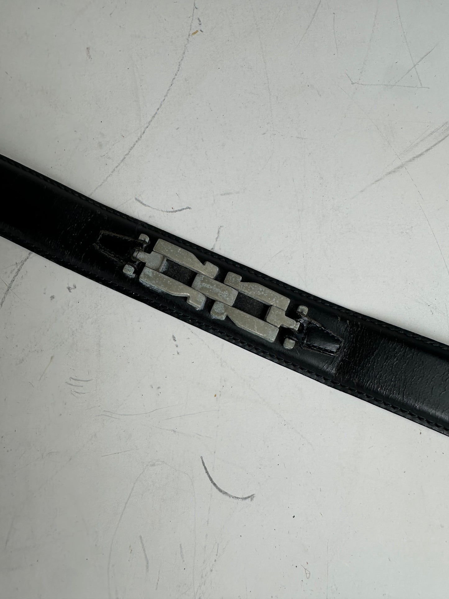 Vintage Salvatore Ferragamo Leather Belt Black Silver Buckle