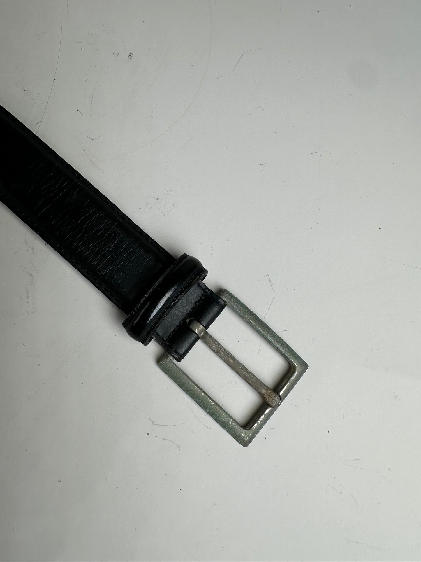 Vintage Salvatore Ferragamo Leather Belt Black Silver Buckle