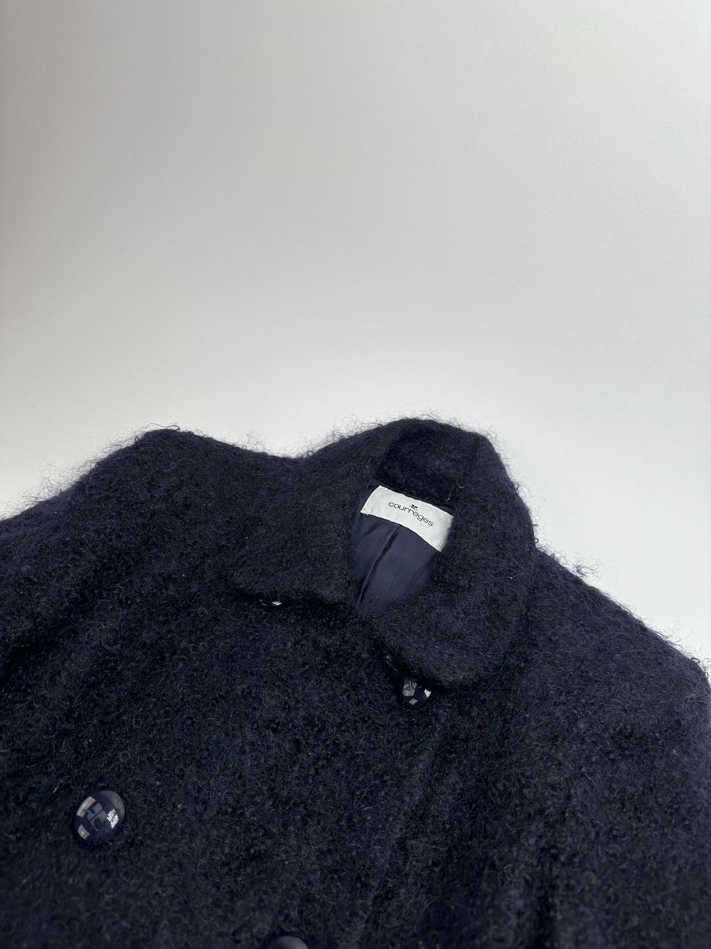Vintage Courreges Tweed Coat Navy Black L