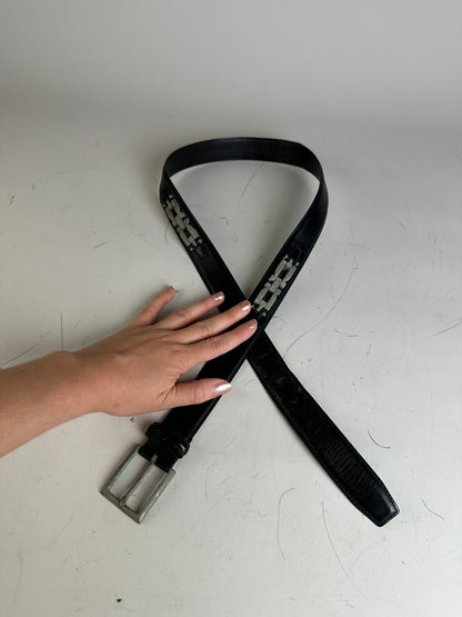 Vintage Salvatore Ferragamo Leather Belt Black Silver Buckle