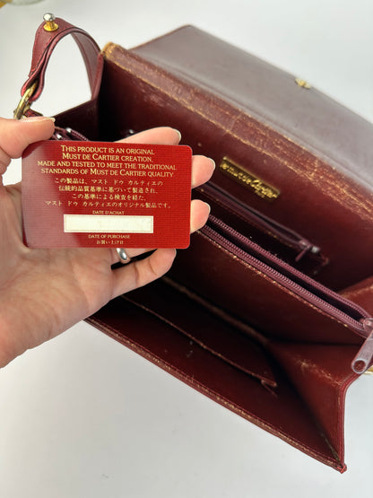 Vintage Cartier Must de Cartier Flap Crossbody Bag c. Late 1980s Burgundy