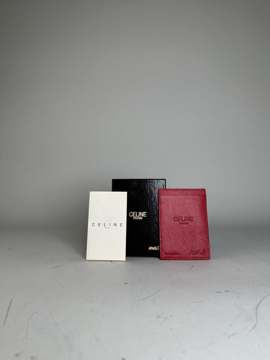 Vintage Celine Grained Leather Card Holder Red Gold